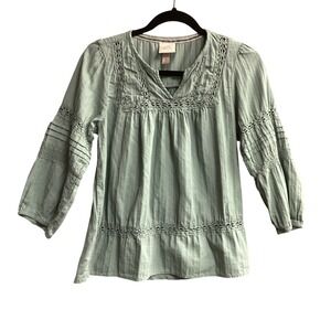 Knox Rose Peasant Blouse Crochet Trim‎ Boho Cottagecore Top Green Size M
